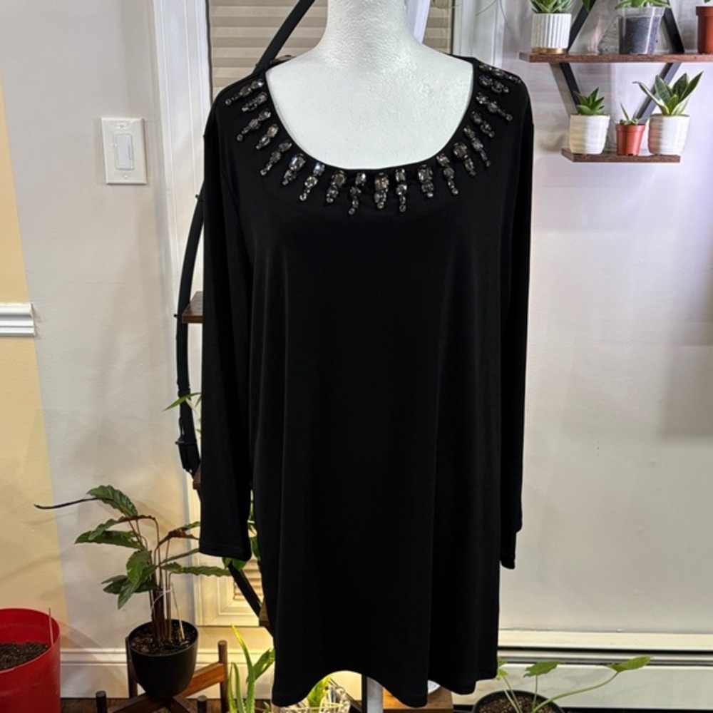 Susan Graver Black blouse with Embellished Neckline size 2X